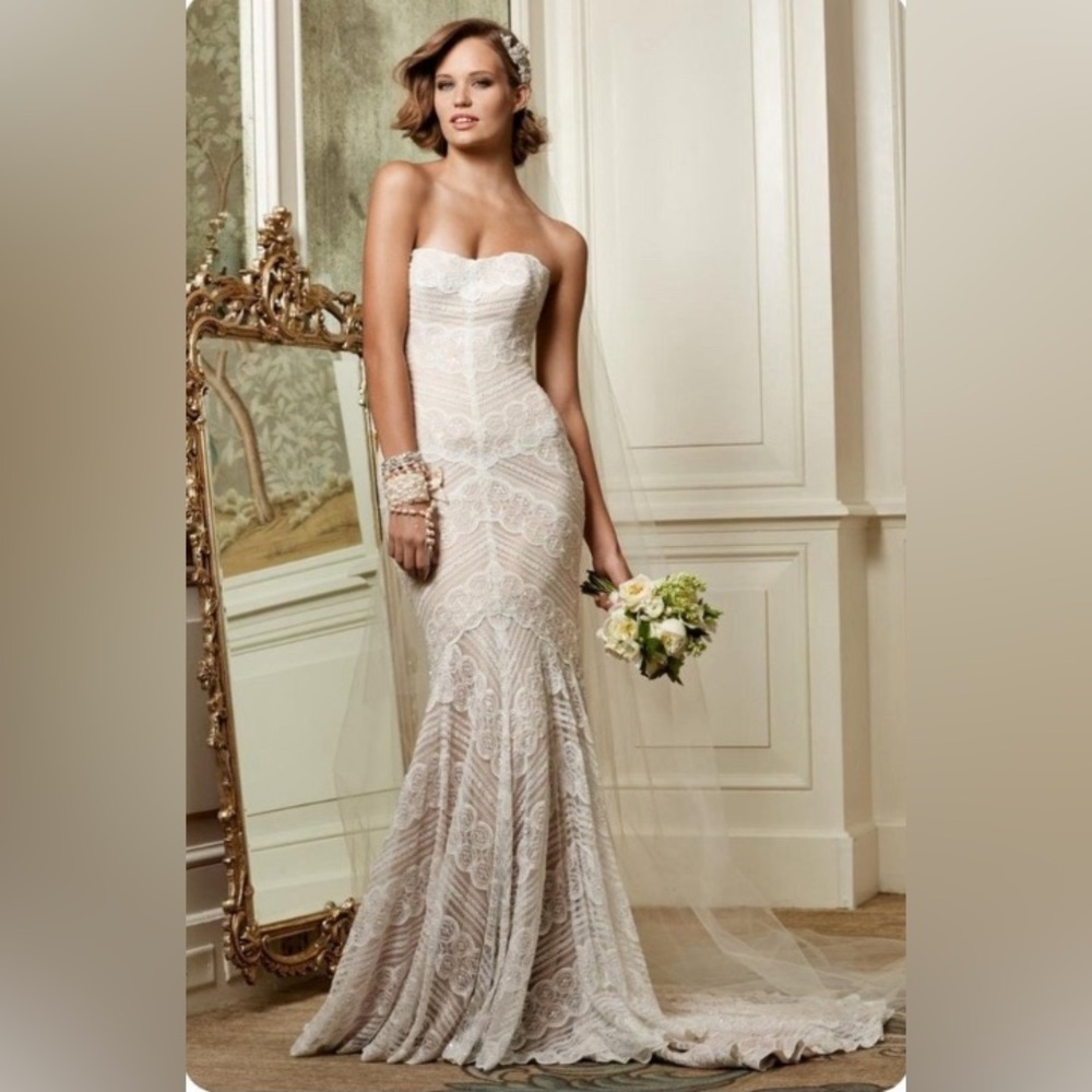 Watters WToo 1311 Pippin Style Strapless Lace Mermaid Wedding Dress XXS 00 - Picture 7 of 7